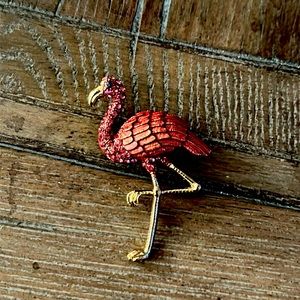 Vintage Flamingo Pink and Gold Brooch
